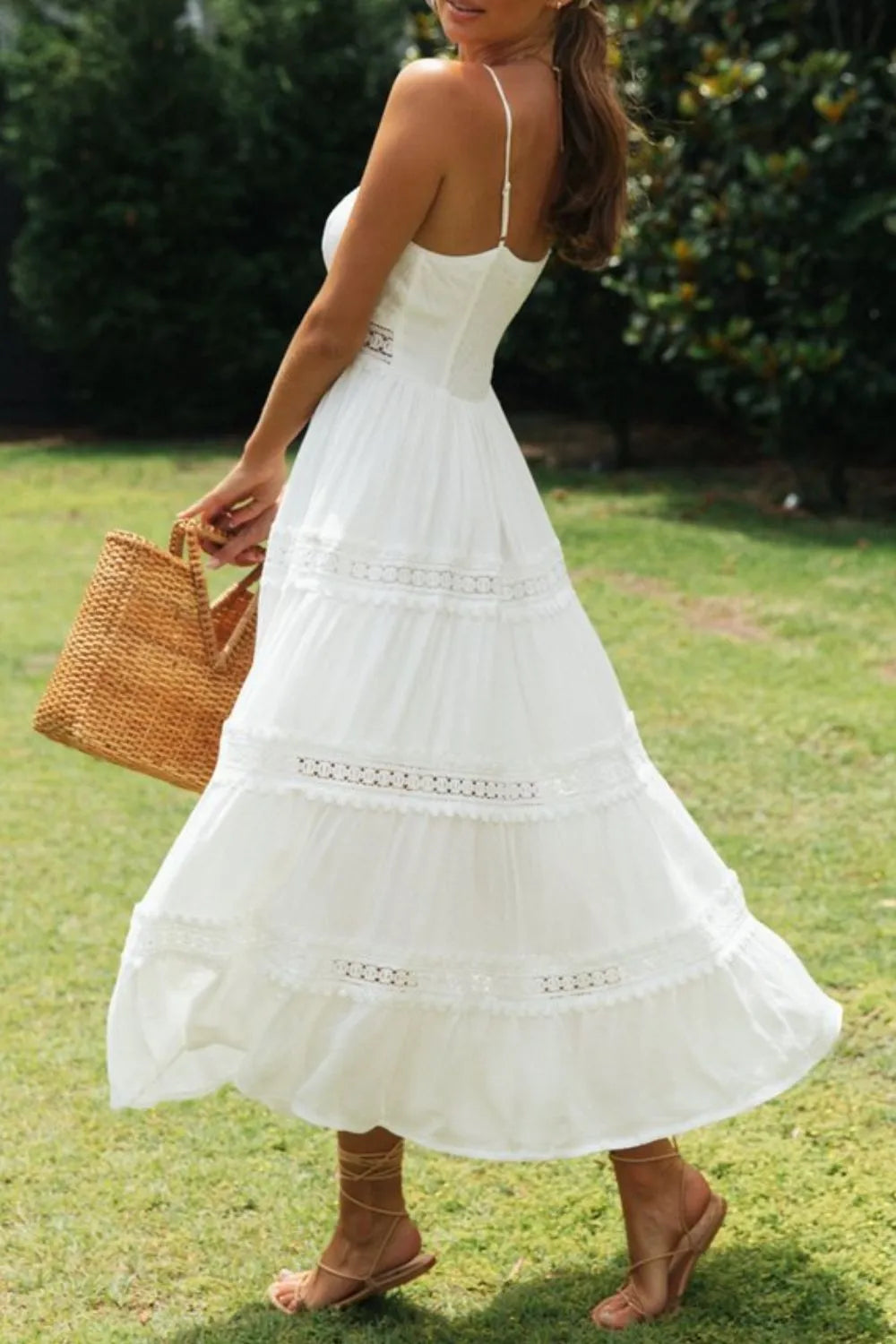 Lace Trim Square Neck Midi Cami Dress