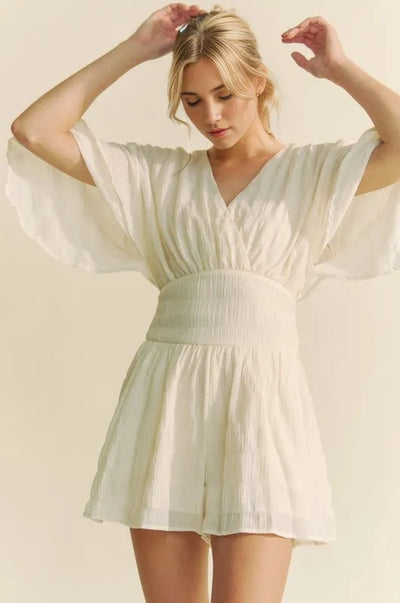 Davi & Dani Batwing Sleeve Waist Belt Romper
