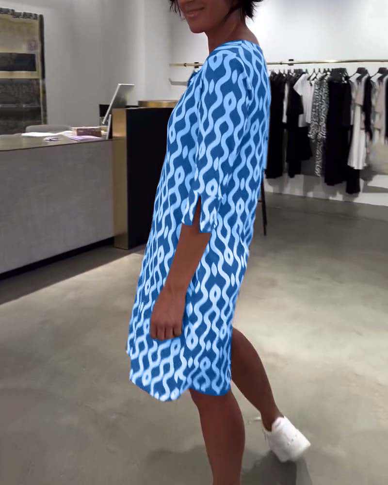 Jacqueline - Bedruckt Mittellang Hoch Hals Kleid