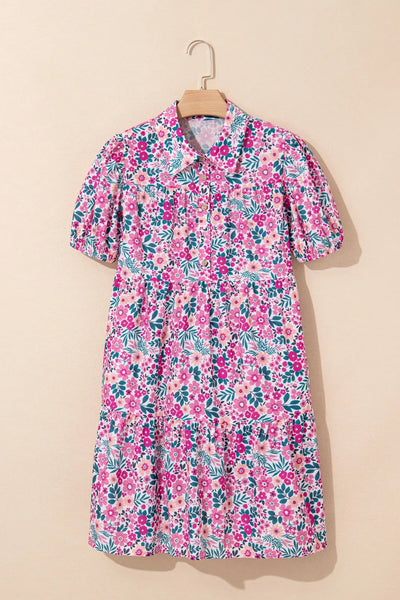 Printed Short Sleeve Mini Shirt Dress