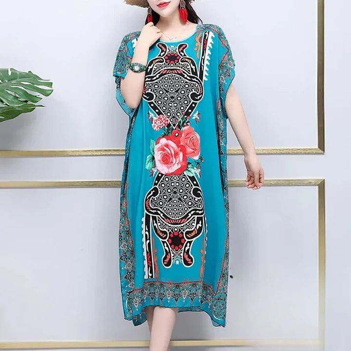 Glamouröse Eleganz | Ailany Langes Kleid mit V-Ausschnitt und Auffälligem Druckmuster