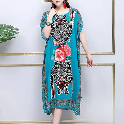 Glamouröse Eleganz | Ailany Langes Kleid mit V-Ausschnitt und Auffälligem Druckmuster