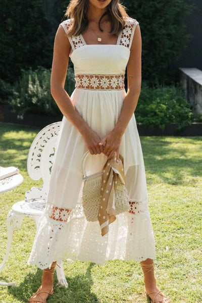 Lace Detail Square Neck Midi Cami Dress