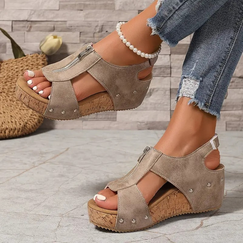 Misfa | Stylische Retro-Keilsandalen mit Reißverschluss