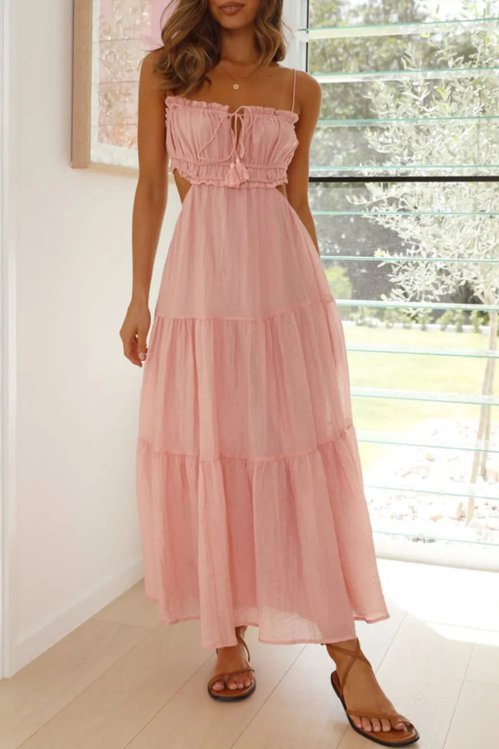 Cutout Square Neck Midi Cami Dress