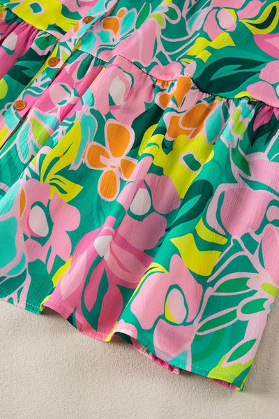 Button Down Floral Puff Sleeve Babydoll Dress