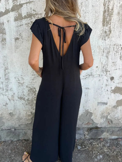 Full Size V-Neck Cap Sleeve Wide Leg Jumpsuit Plus Size
