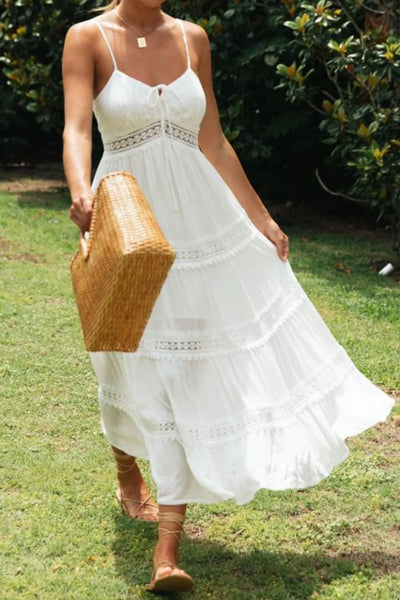 Lace Trim Square Neck Midi Cami Dress