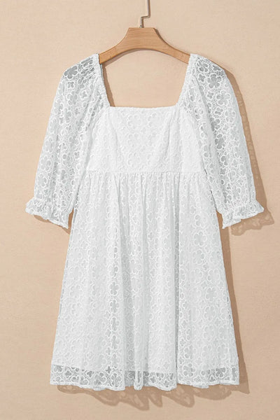 Lace Puff Sleeve Empire Waist Mini Dress