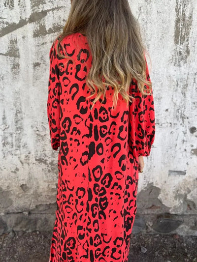 Full Size Printed V-Neck Dress with Pockets Plus Size