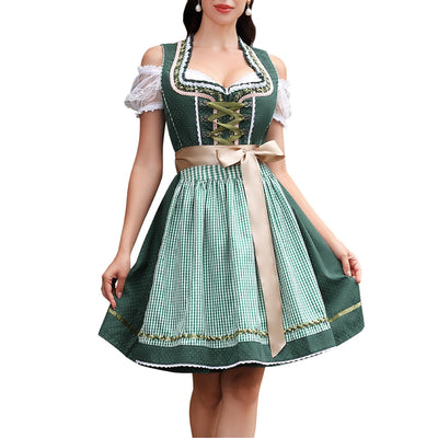 Oktoberfest 3-Piece Green Dirndl with Apron & Blouse