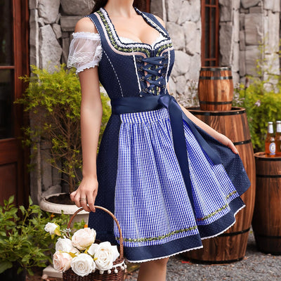 Oktoberfest 3-Piece Blue Dirndl with Apron & Blouse