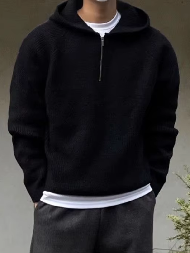 CAELAN – Der elegante strick-hoodie mit halbem zipper