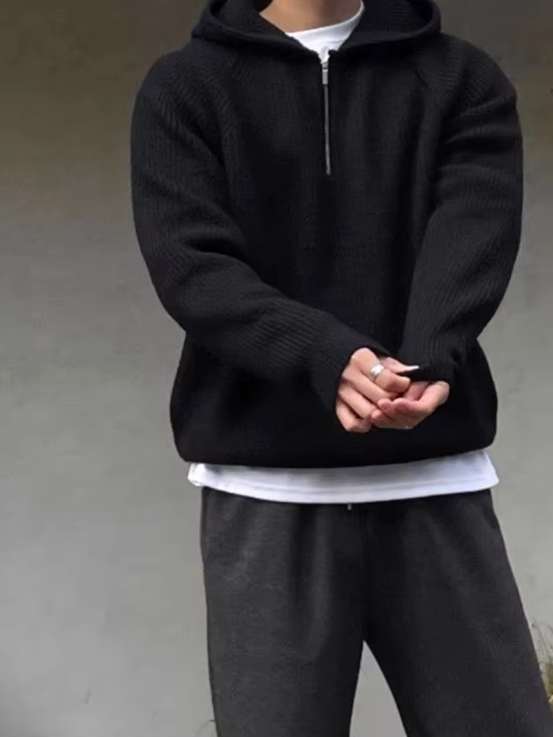 CAELAN – Der elegante strick-hoodie mit halbem zipper