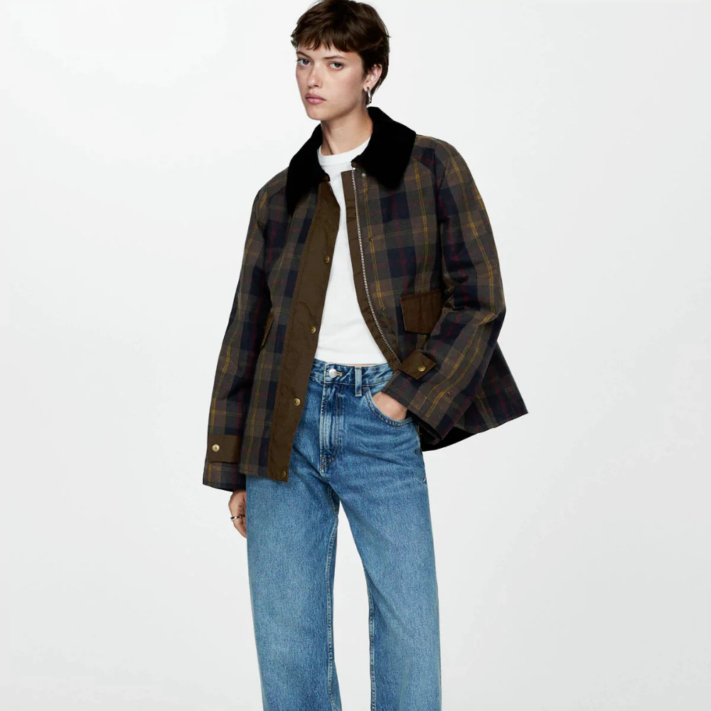 Skylar - Elegante karierte Jacke mit Plüschkragen