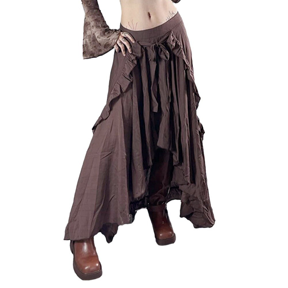 Gothic Style Tiered Skirt Brown
