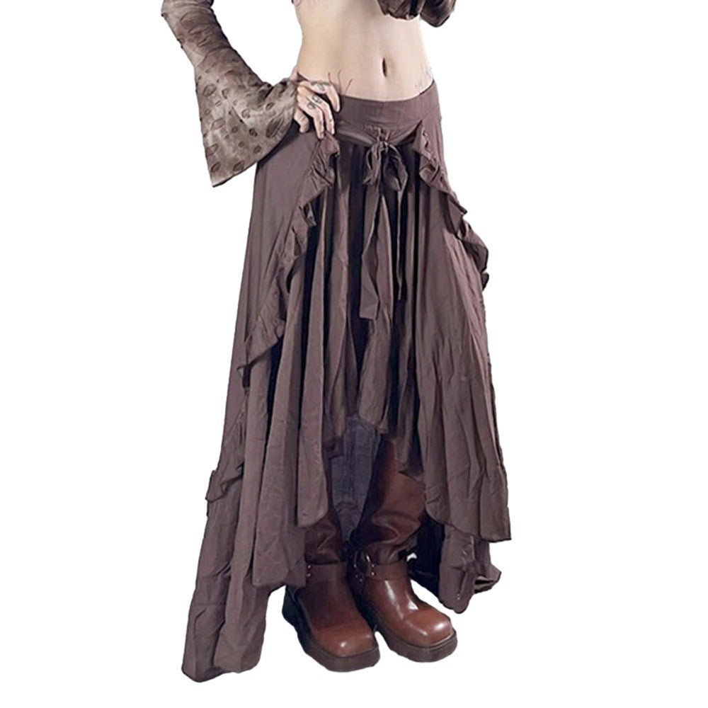 Gothic Style Tiered Skirt Brown