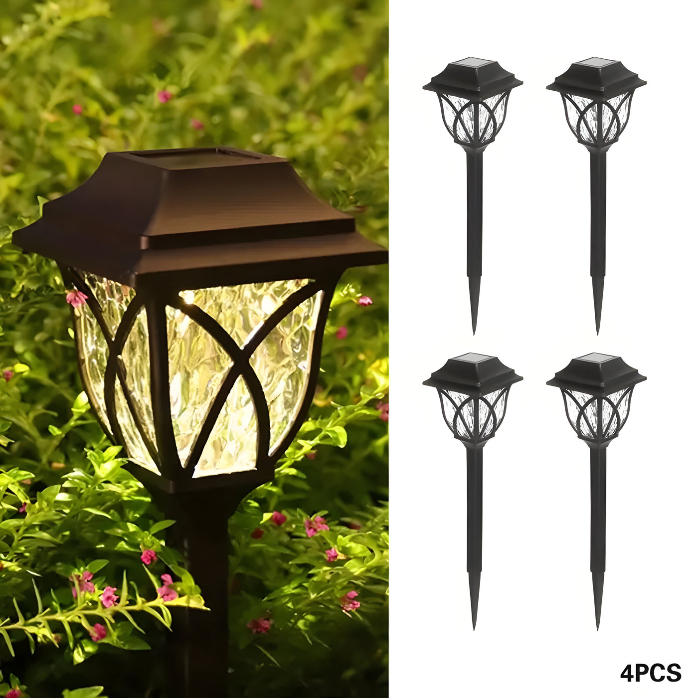 HexaGlow Licht – 4er-Set Retro Quadratische Garten Solarleuchten