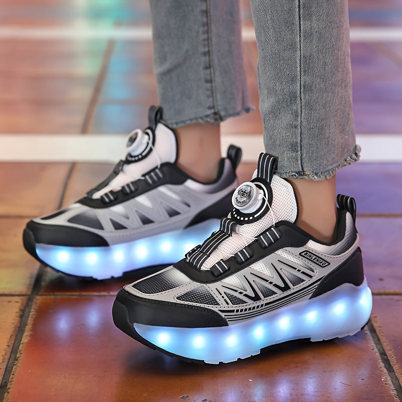 Skateboardschuhe für Kinder mit LED-Beleuchtung und abnehmbaren Rollschuhen
