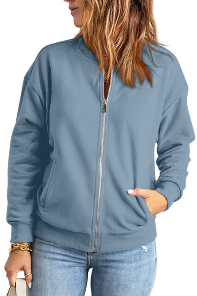 Lässige Jacke mit Reißverschluss und Rundhalsausschnitt