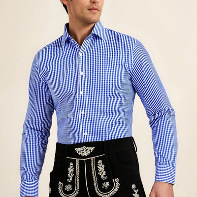 Men's Oktoberfest Bavarian Plaid Long Sleeve Shirt