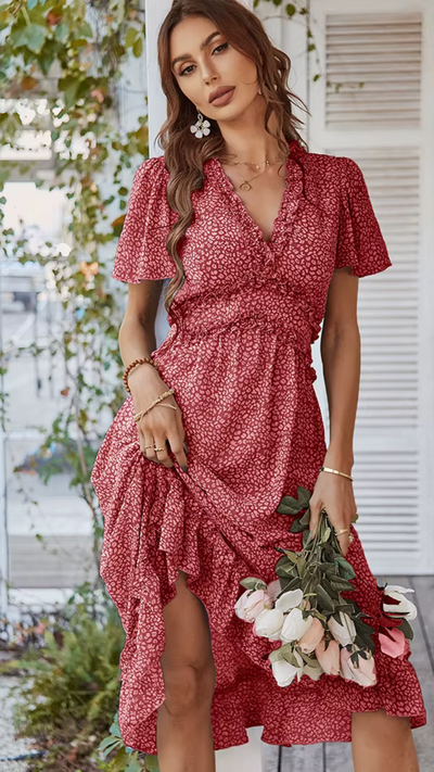 Russea - Elegantes Maxikleid mit Blumen und Rüschen