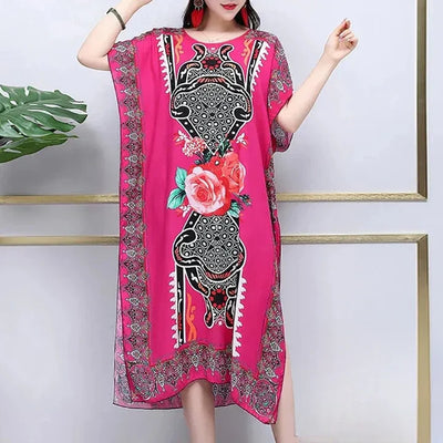 Glamouröse Eleganz | Ailany Langes Kleid mit V-Ausschnitt und Auffälligem Druckmuster