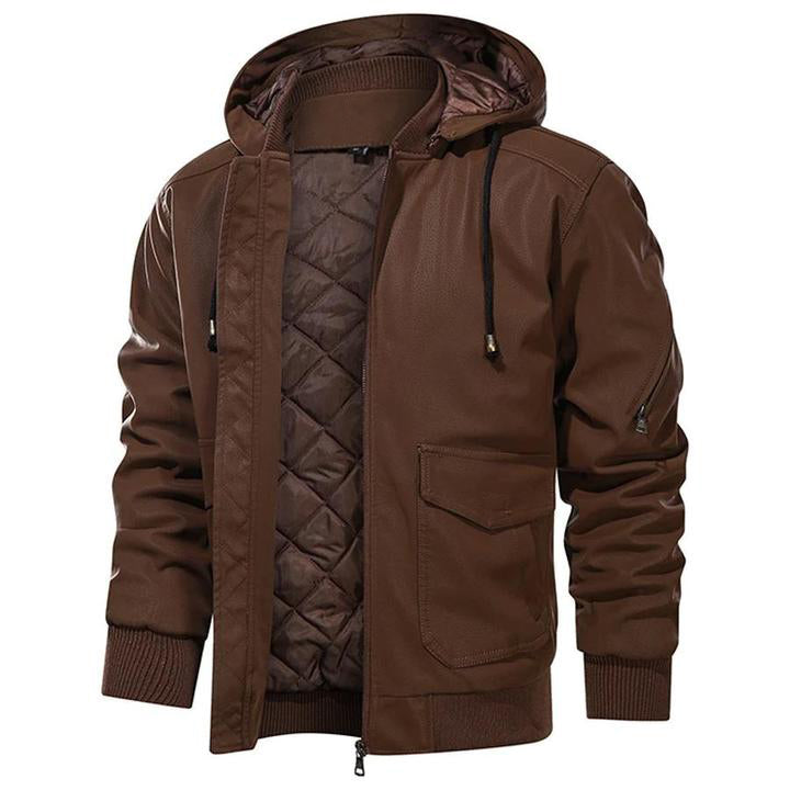 Herren Vegan Lederjacke mit Kapuze