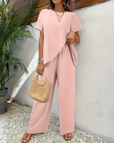 Damen Asymmetrisches Zweiteiler Set | Weite Hose