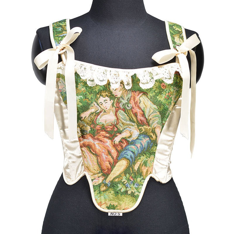 Victorian Painting Corset Lace-up Irregular Hem Vest
