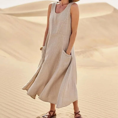 Amelia | Elegantes Leinenkleid mit elastischen Taschen