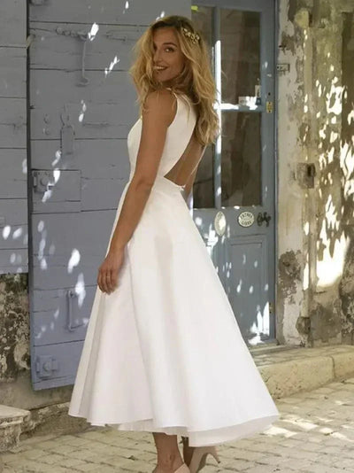 A-Linien Midi-Kleid für Damen mit V-Ausschnitt – Vaeliane