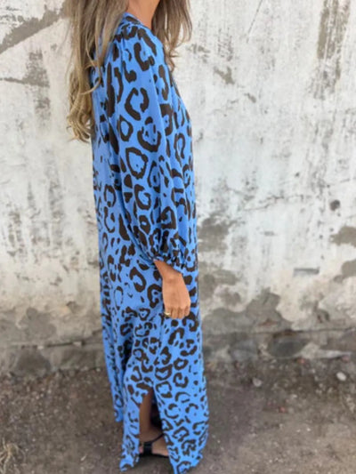 Full Size Printed V-Neck Dress with Pockets Plus Size