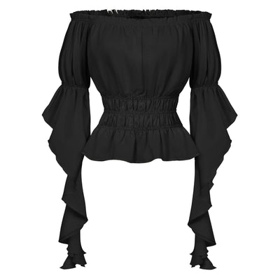 Renaissance Style Ruffle Sleeve Off Shoulder Peplum Blouse