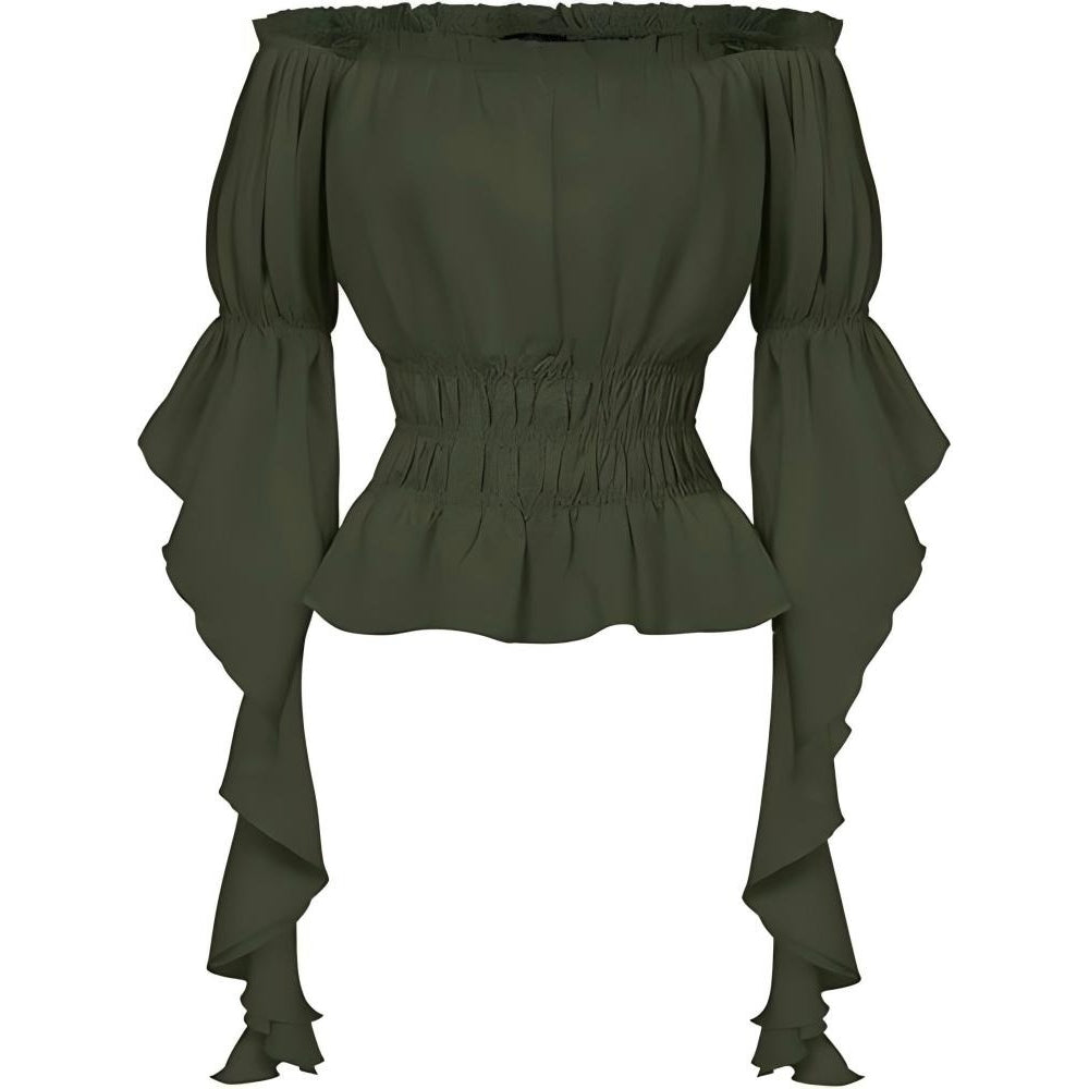 Renaissance Style Ruffle Sleeve Off Shoulder Peplum Blouse