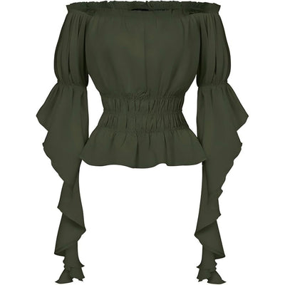 Renaissance Style Ruffle Sleeve Off Shoulder Peplum Blouse