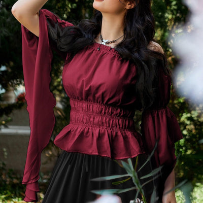 Renaissance Style Ruffle Sleeve Off Shoulder Peplum Blouse