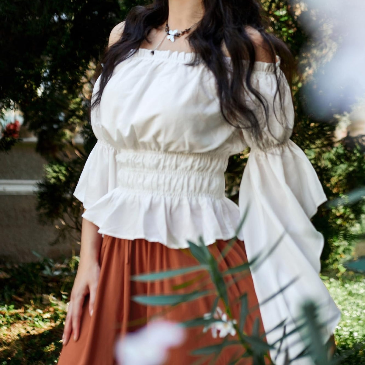 Renaissance Style Ruffle Sleeve Off Shoulder Peplum Blouse