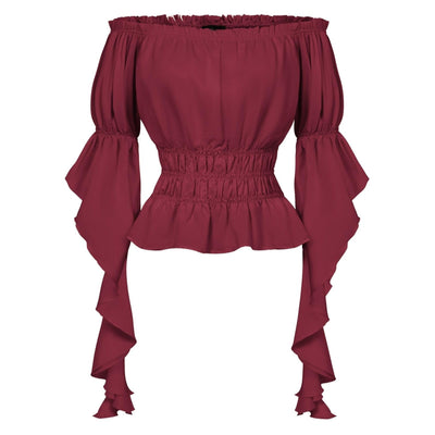 Renaissance Style Ruffle Sleeve Off Shoulder Peplum Blouse