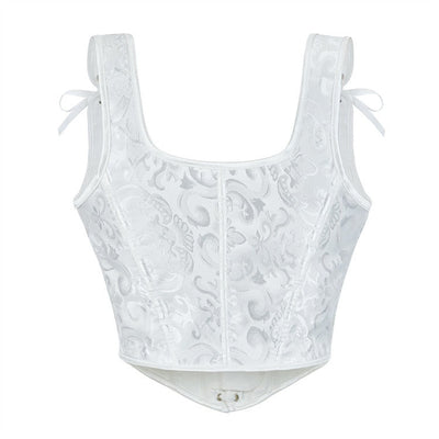 Retro Jacquard Lace-up Corset U-back Vest