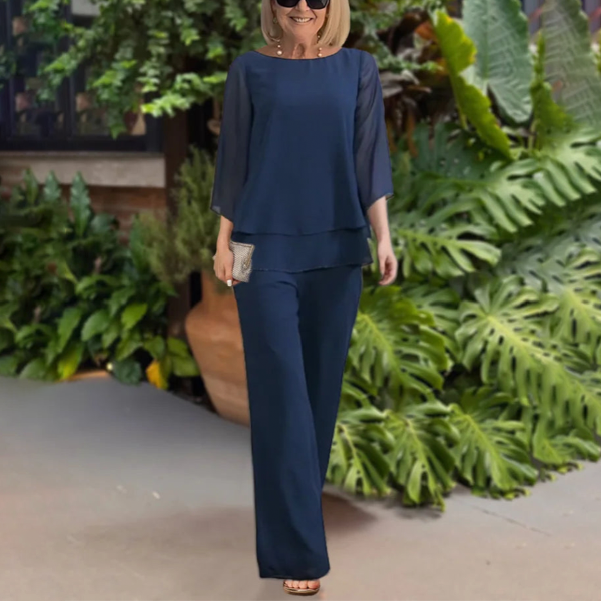 Elegantes 3/4-Ärmel-Zweiteiler-Outfit für Damen