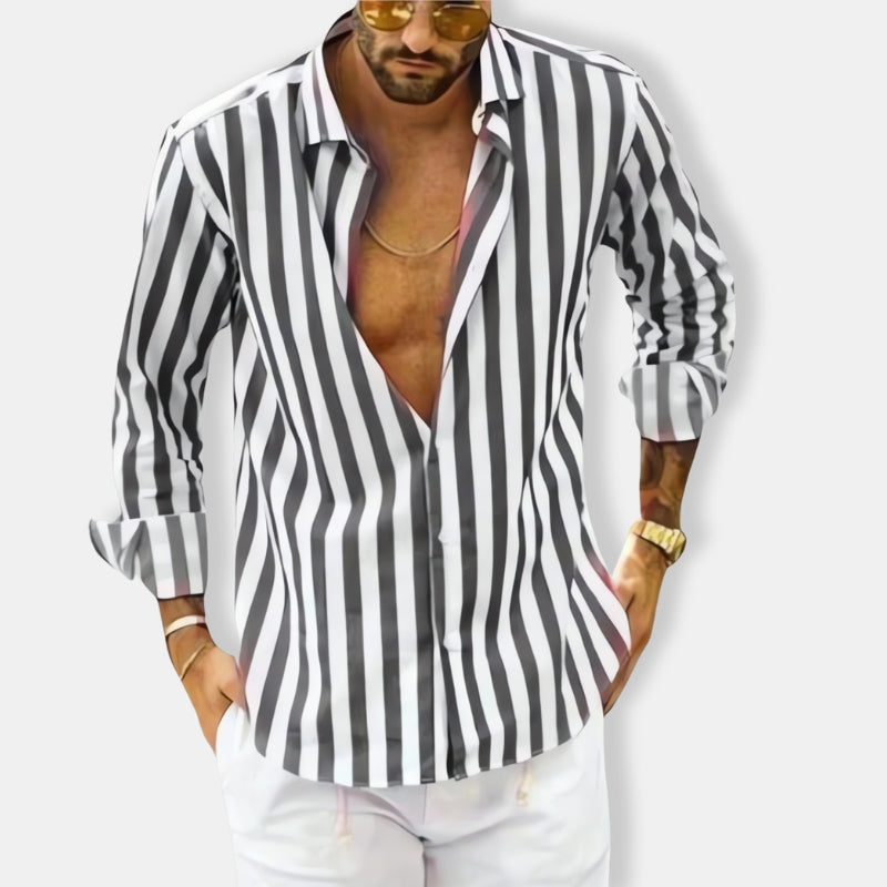 Herren Gestreiftes Langarm Hemd | Lässig