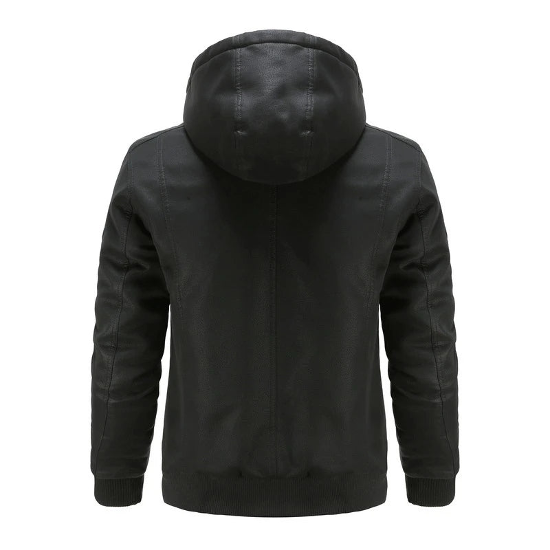 Herren Vegan Lederjacke mit Kapuze