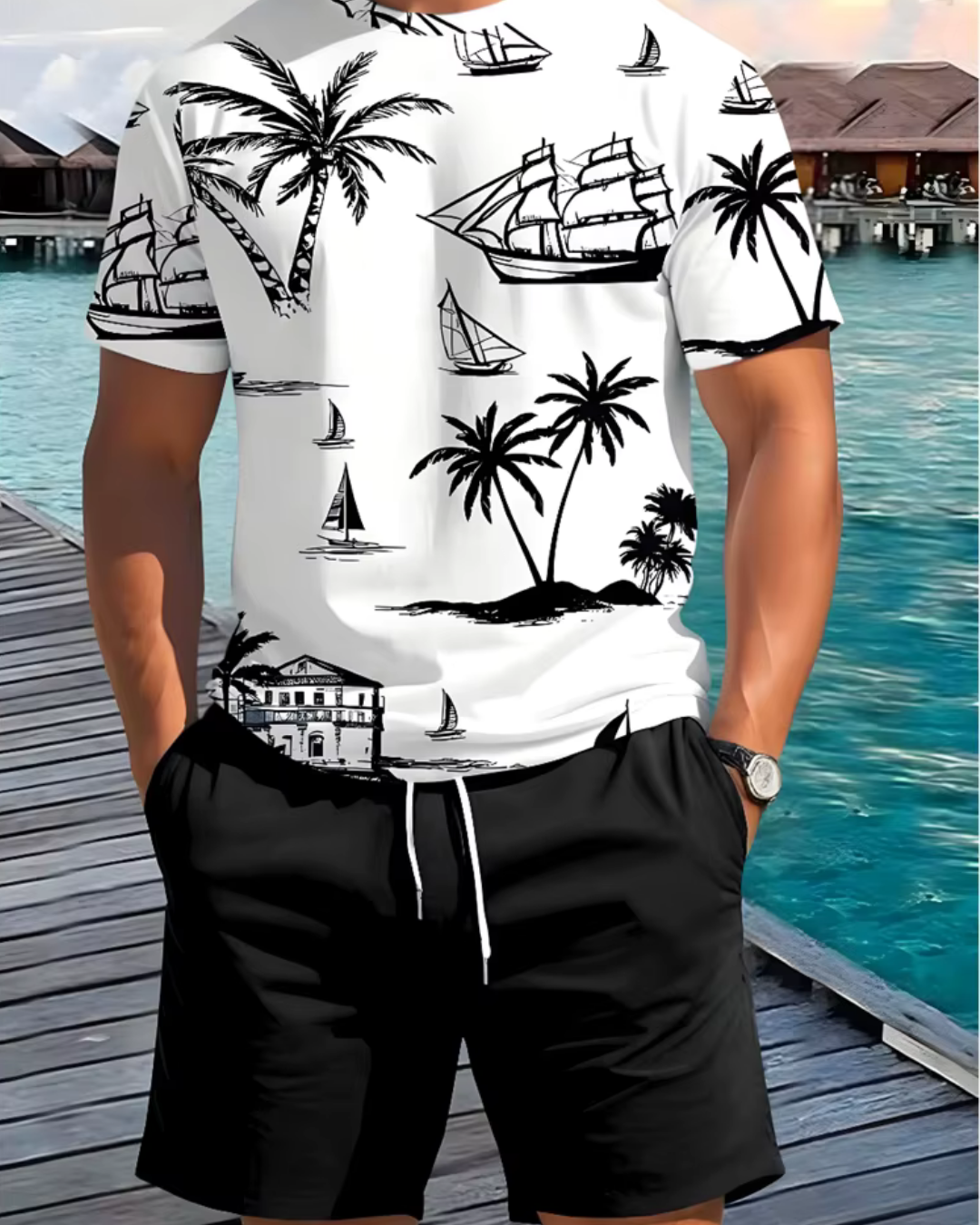CALENO – Sommer-T-Shirt mit maritimem Print für Herren