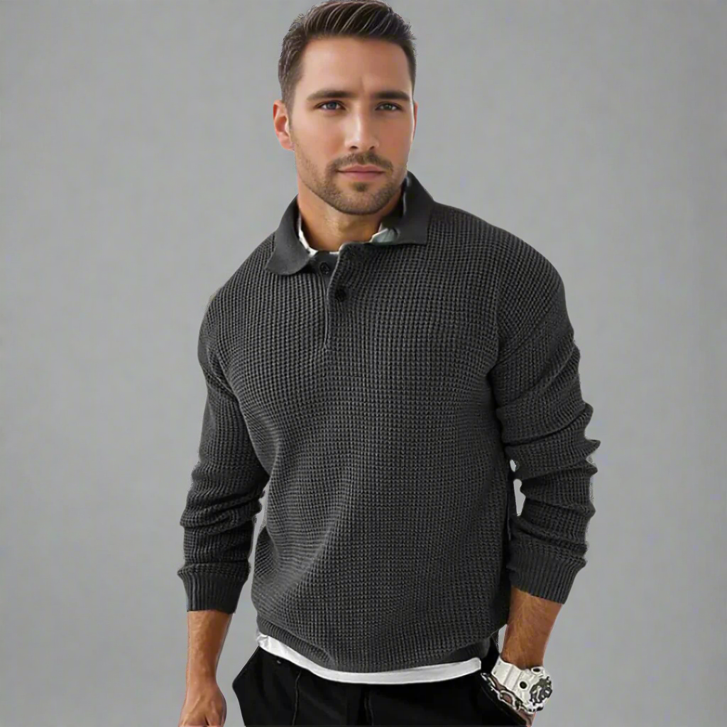 Poloshirt für Herren - Dünn gestricktes Langarm-Poloshirt für den Sommer