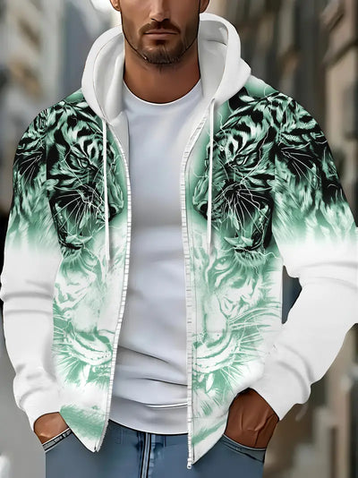 Murillo – Lässige Langarm Kapuzenpullover Jacke Mit Tigerprint