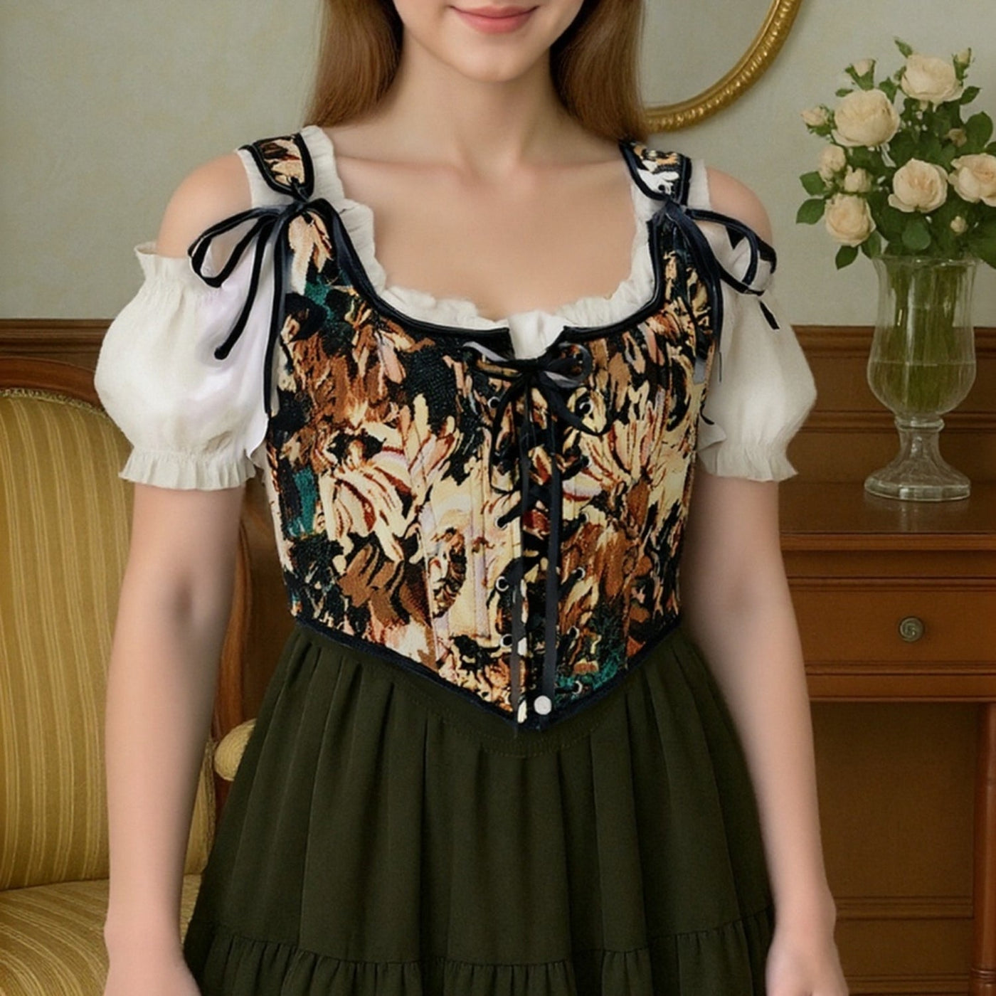 Renaissance Style Lace Design Corset Vest Bustier