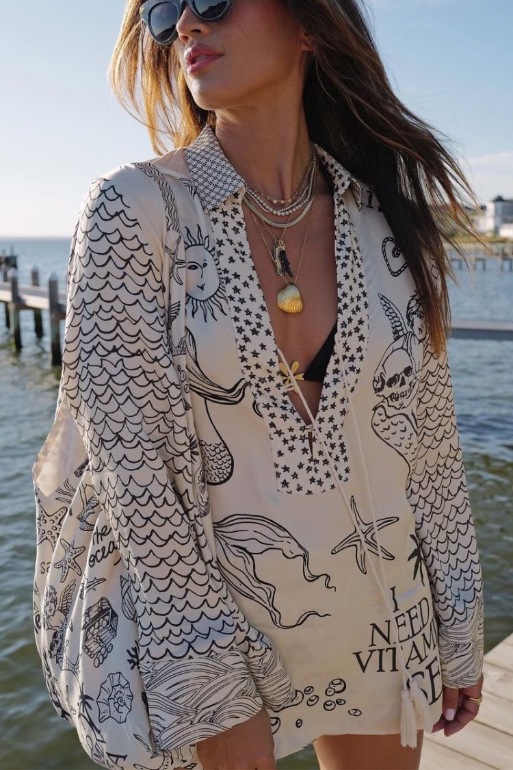 Hosehemd & Shorts mit Meeresdruck – Lässiger und kreativer Stil