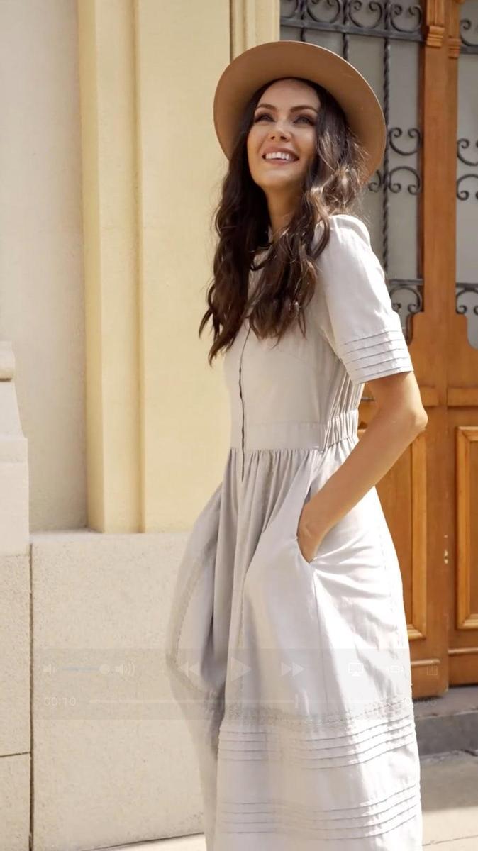 Elegantes graues Midikleid mit funktionalen Taschen für Damen