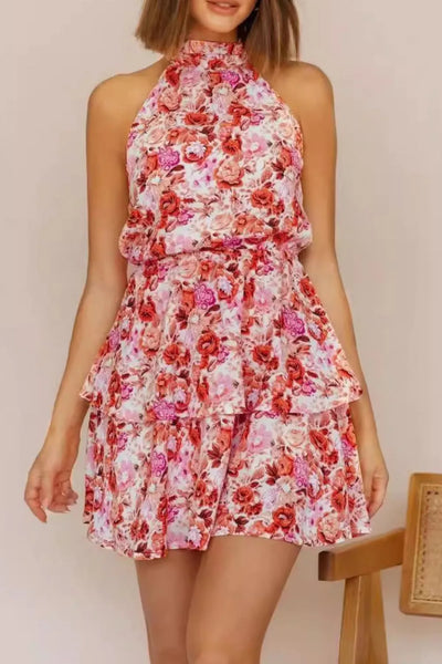 Floral Halter Neck Mini Dress
